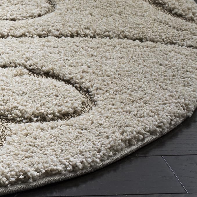 SAFAVIEH Florida Shag Collection 11' Round Cream/Beige SG455 Scrolling Vine - Image 3