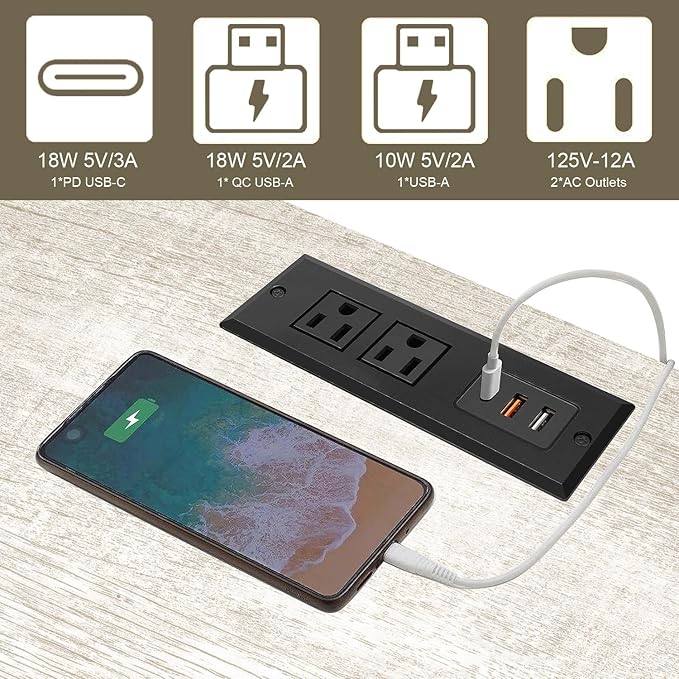 End Table with Fast USB C Charging Station, Large Storage Rustic Wood Square - Image 4
