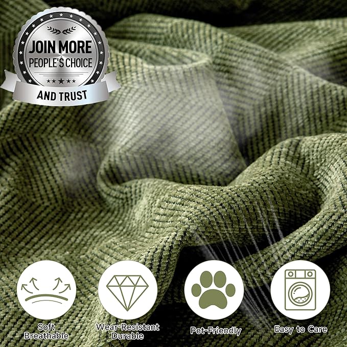 STACYPIK Christmas Matcha Green Sofa Cover Chenille Couch Covers Herringbone - Image 5