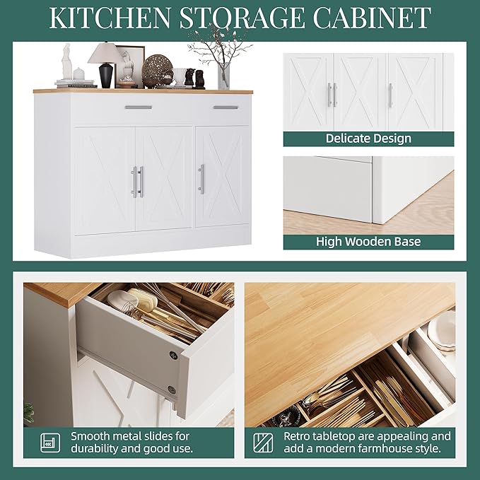 Shintenchi Modern Farmhouse Sideboard Buffet Cabinet - Image 6