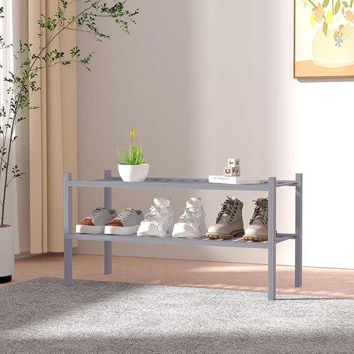2 Tier Bamboo Shoe Rack for Closet Free Standing Wood Shoe Shelf for Entryway - Image 2
