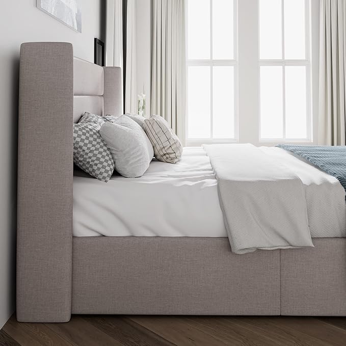 SHA CERLIN King Size Lift Up Storage Bed/Modern Wingback Headboard/Upholstered - Image 6