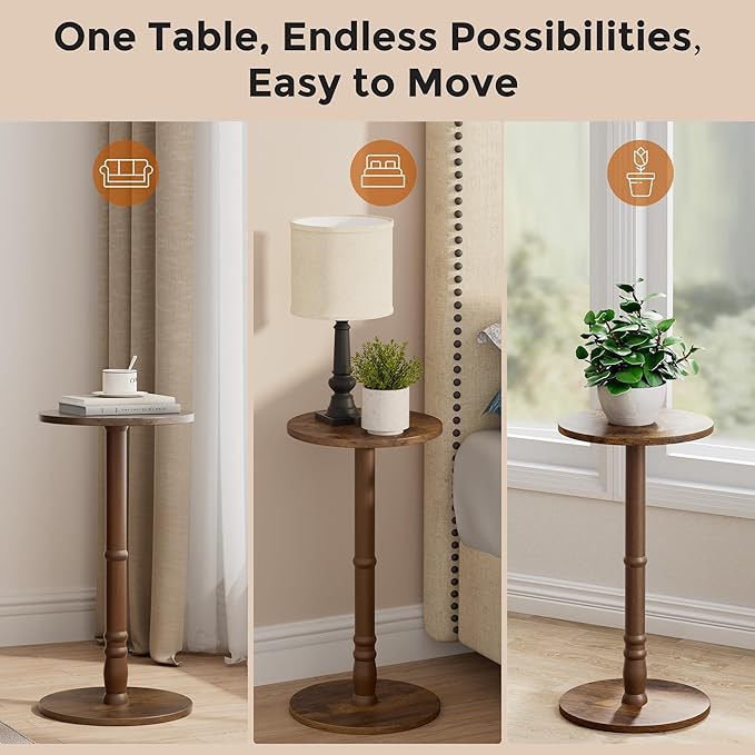 Round Side Table, Solid Wood Pillar - Image 8