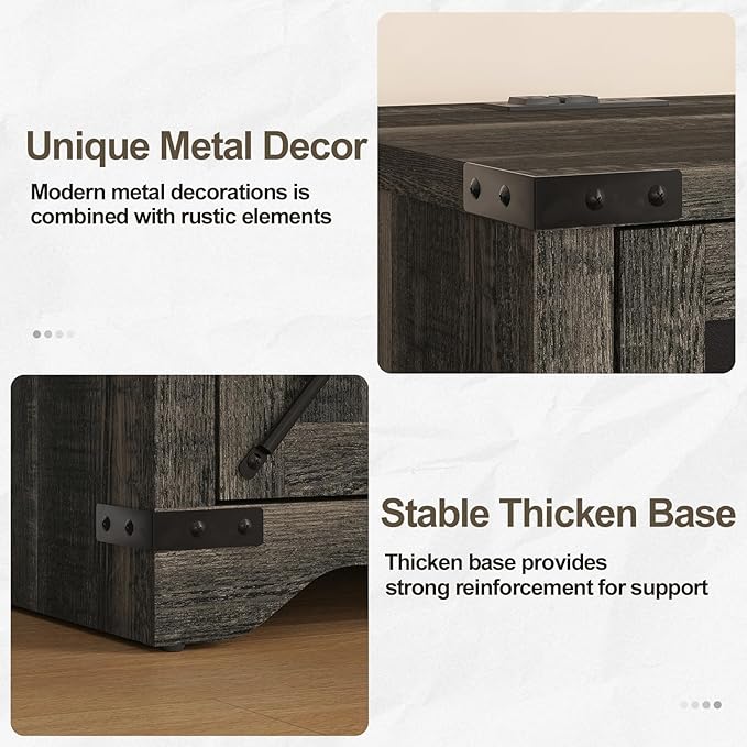 Farmhouse End Table with Charging Station, 26.4" Tall Rustic Nightstand with - Image 5