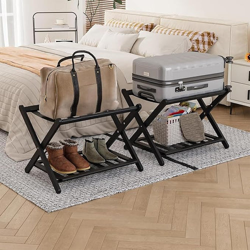 2 Pack Fully Assembled Black Bamboo Luggage Racks by SmartFENDEE