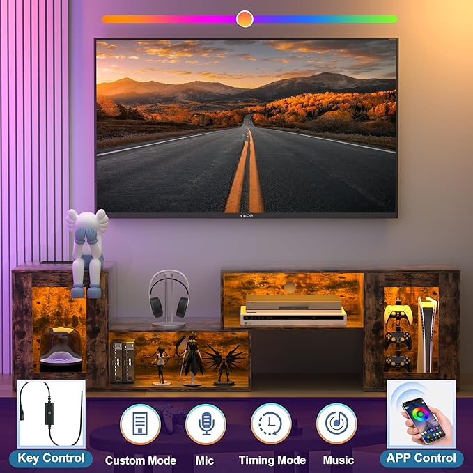 VECELO LED TV Stand for Televisions up to 70 Inchs Modern Entertainment Center - Image 3