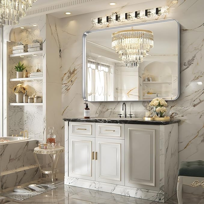 FORBATH 48x36 Inch Bathroom Mirror, Brushed Silver Deep Frame Wall Mirror - Image 6