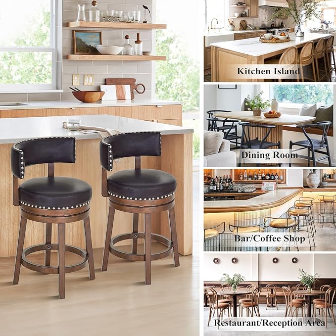 COLAMY Swivel Bar Stools Set of 3, Swivel Counter Height Barstools - Image 6