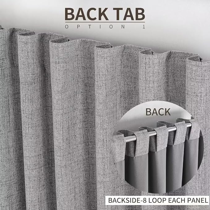 Joydeco Natural Linen Curtains 120 inch Length 2 Panels Set Burg 100% Blackout - Image 3