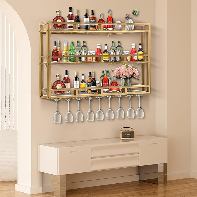 47 Inch Metal Wine Rack Wall Mounted, Bar Shelves - Image 3