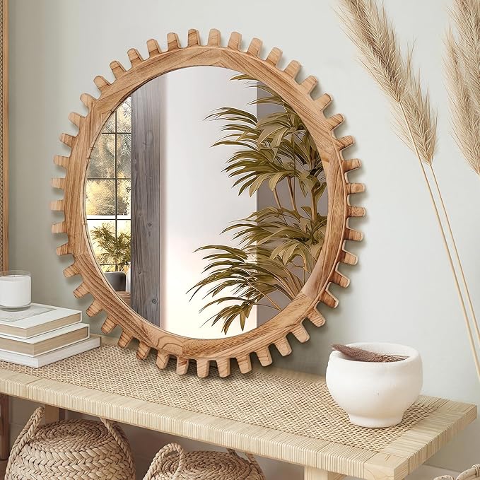 ULIKE Round Wood Mirror, 30 Inch Rustic Farmhouse Circle Mirror - Image 9