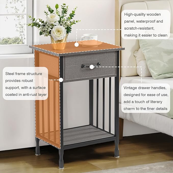 VECELO Nightstands, Industrial Side Table/End Tables - Image 7