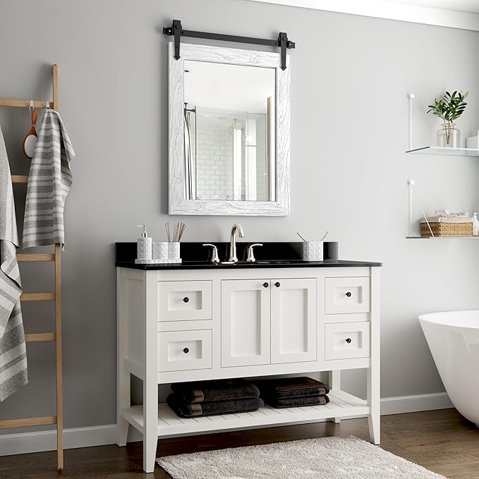 Bathroom Mirror for Over Sink 18”x24” Farmhouse Barn Door Mirror Rustic Wood - Image 4