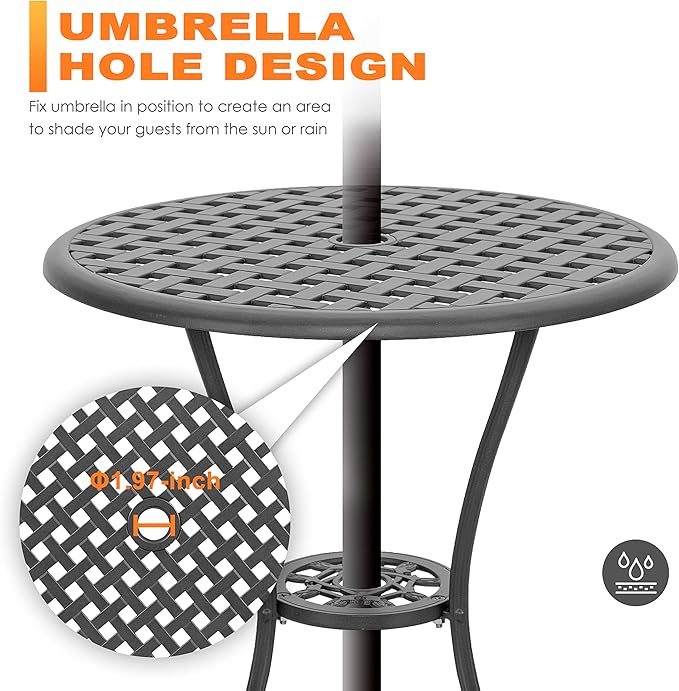 NUU GARDEN Patio Bistro Sets 3 Piece Cast Aluminum Bistro Table and Chairs Set - Image 8