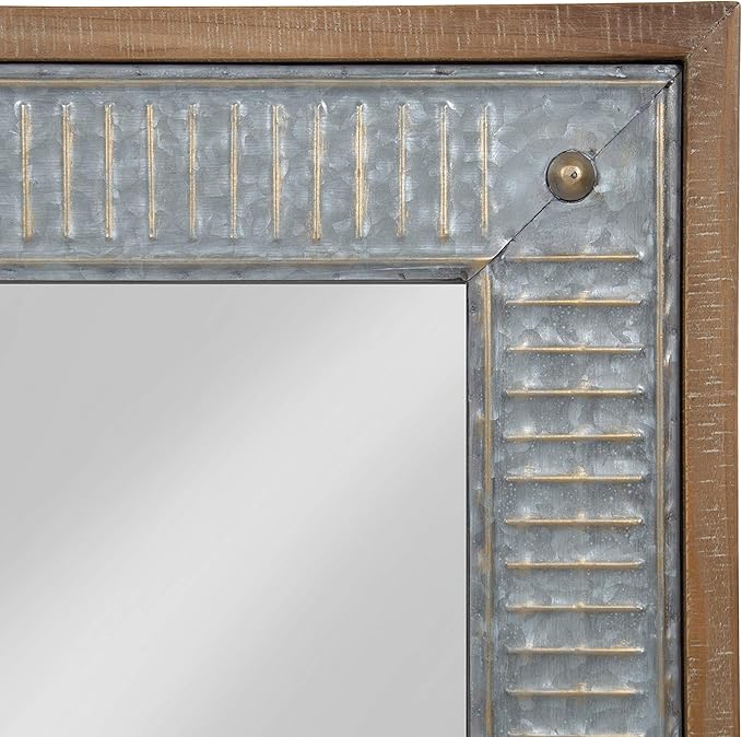 Kate and Laurel Deely Farmhouse Wood and Metal Wall Mirror, Rustic Brown - Image 4