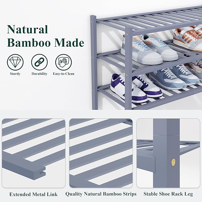 Smiry Shoe Rack, 6 Tier Thick Bamboo Shoe Organizer, Stackable Free Standing - Image 3