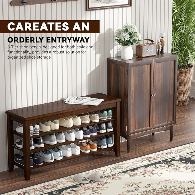 Shoe Bench Storage Rubberwood, Entryway Bench - Image 2
