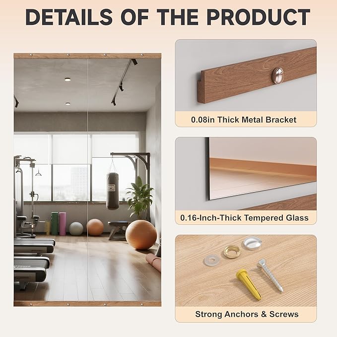 Hasipu 3Pcs 48''x24'' Home Gym Mirror Large Full Length Wall Mounted Full Body - Image 4