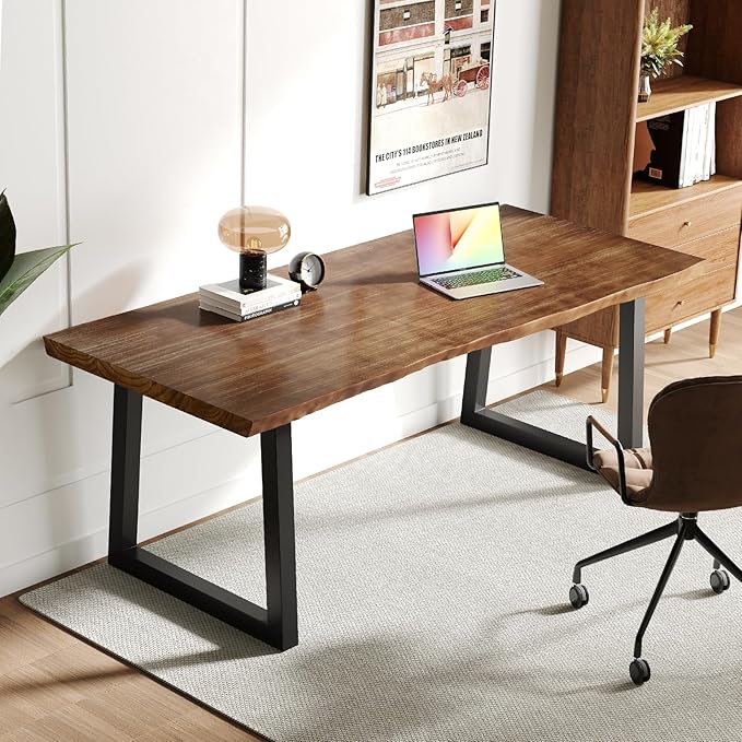 Solid Wood Computer Desk, Rustic Style 55-inch Large Office Desk- Modern Gaming - Image 7