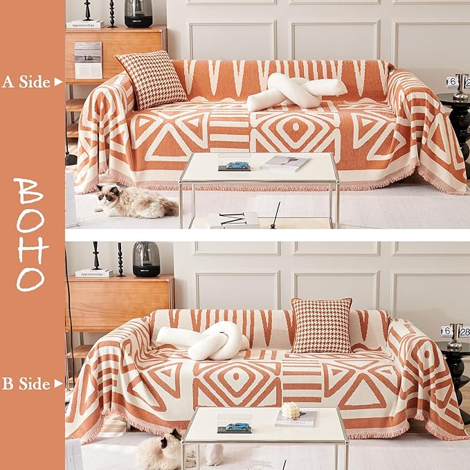 HANDONTIME Orange Sofa Covers for Couch Chair Recliner Chenille Couch Cover for - Image 2