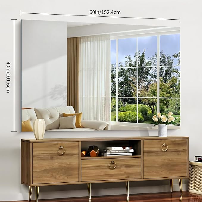 Large Frameless Mirror, 60x40 Bathroom Mirrors - Image 3