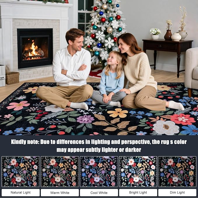 10x14 Area Rugs for Living Room: Floral Washable Rug Vintage Large Soft Boho - Image 9