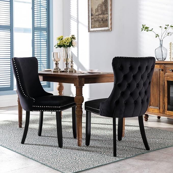 Acosure Set of 2 Velvet Upholstered Wing-Back Dining Chair - Image 6