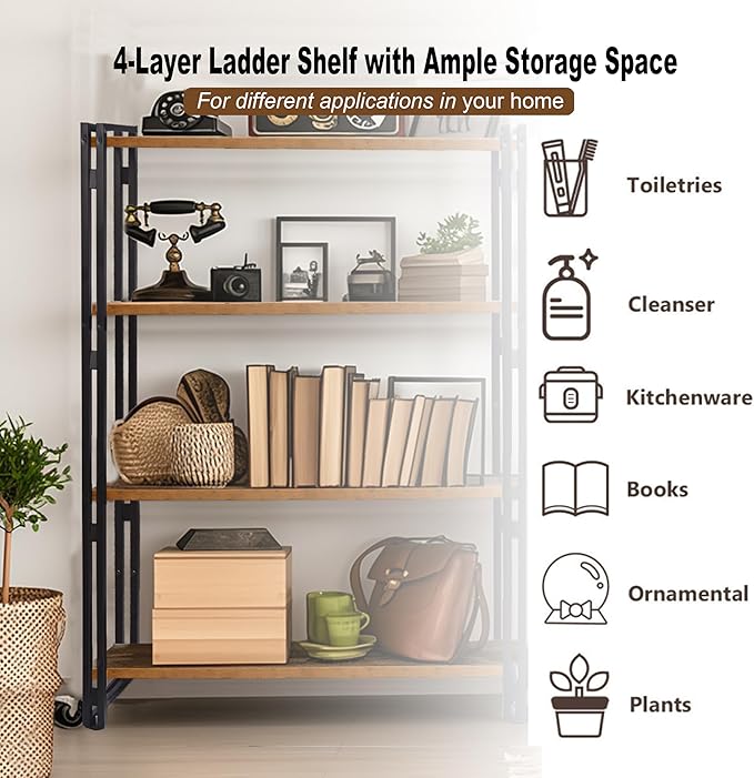 47" 5-Tier Bookshelf Rustic Wood and Metal Industrial Bookshelf - Image 5