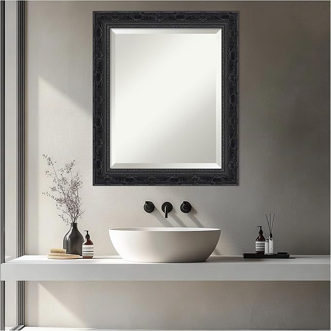 Amanti Art Bathroom Mirror for Over Sink, 25x21 Filigree Gloss Black Rectangle - Image 4