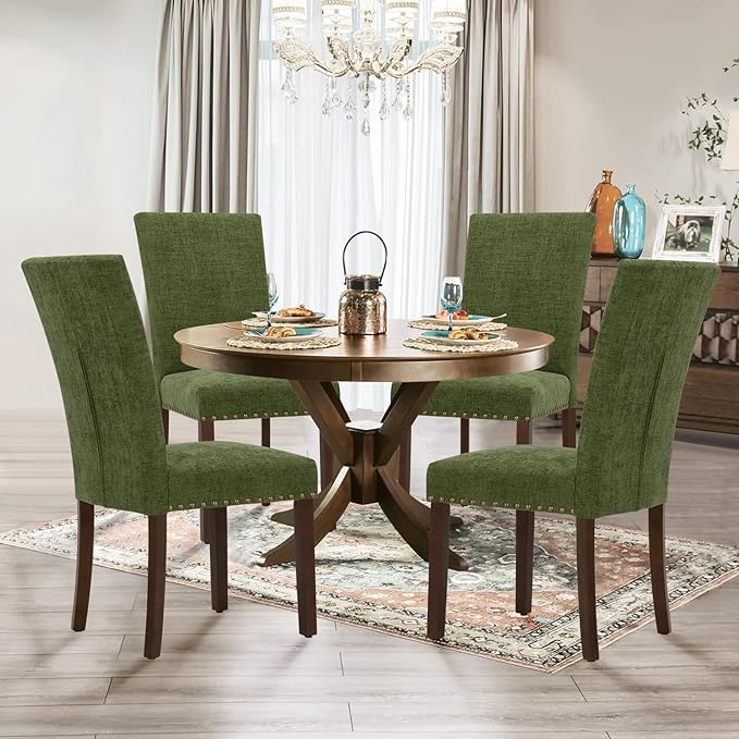 Parsons Dining Chairs Set of 2, Upholstered Nailhead Dining Room Kitchen Side - Image 2
