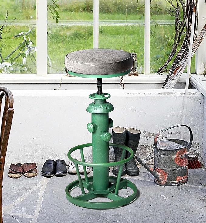 Vintage Bar Stool with Swivel PU Seat 25-31inch Height Adjustable Farmhouse - Image 6