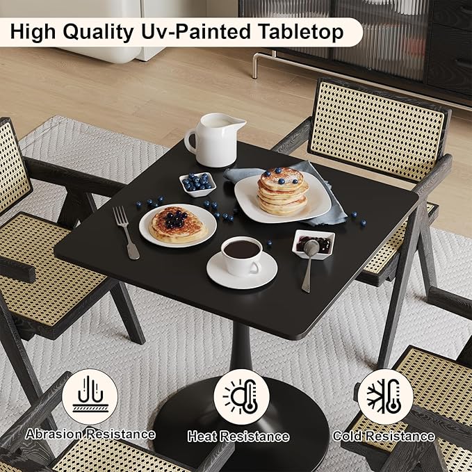 24" Black Tulip Table for Kitchen, Small Square Dining Table for 2 Person - Image 6