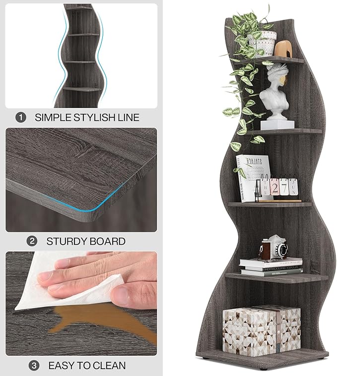 Tribesigns Corner Shelf, Modern 5-Tier Wall Corner Bookshelf, Stylish Corner - Image 7