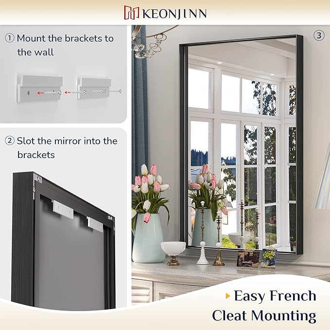 Keonjinn Black Mirror for Bathroom 55 x 36 Inch Rectangle Mirror Large Matte - Image 4
