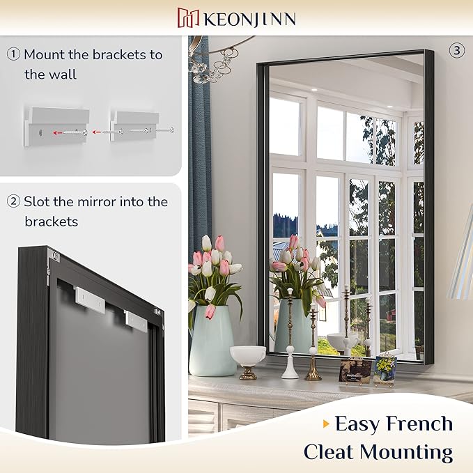 Keonjinn Black Bathroom Mirror 48” x 40” Wall Mirror - Image 4