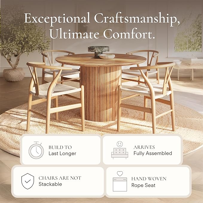 POLY & BARK Weave Dining Chairs – Mid-Century Modern Wishbone Dining Chairs - Image 6