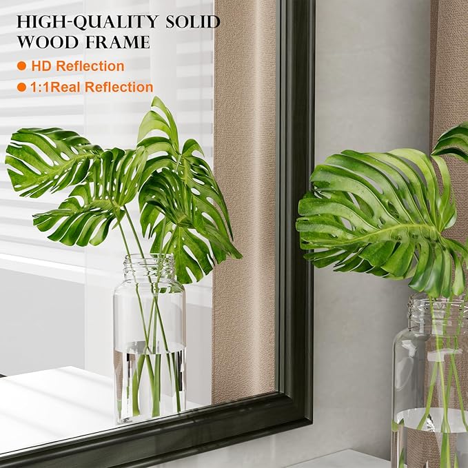 WallBeyond Black Wood Bathroom Mirrors - Image 5