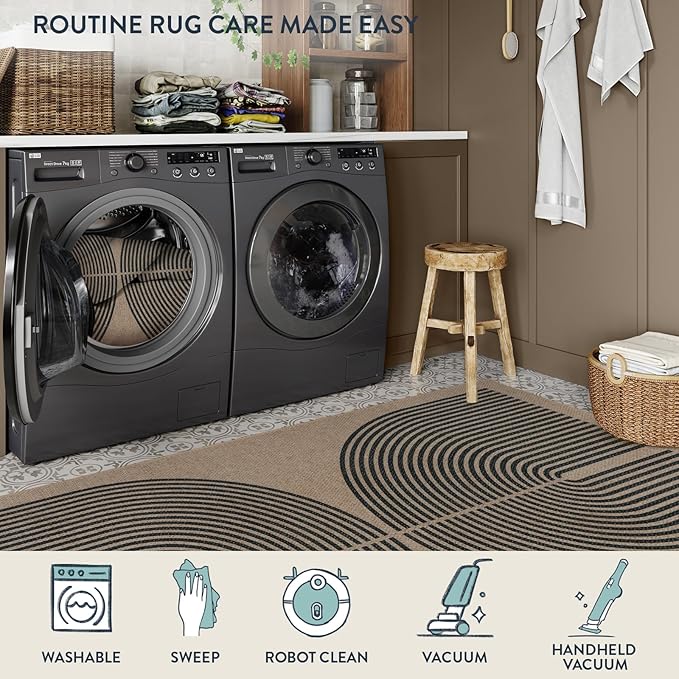 Lahome Modern Rainbow Round Rug, 6ft Easy Jute Circle Patio Rug Washable Indoor - Image 4