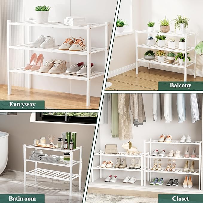 Smiry Shoe Rack, 6 Tier Bamboo Shoe Organizer, Stackable Free Standing Wooden - Image 7