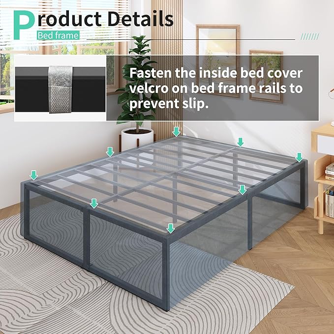 18 Inch King Bed Frame with Storage Bed Cover Skirt, Heavy Duty Metal Full - Image 6