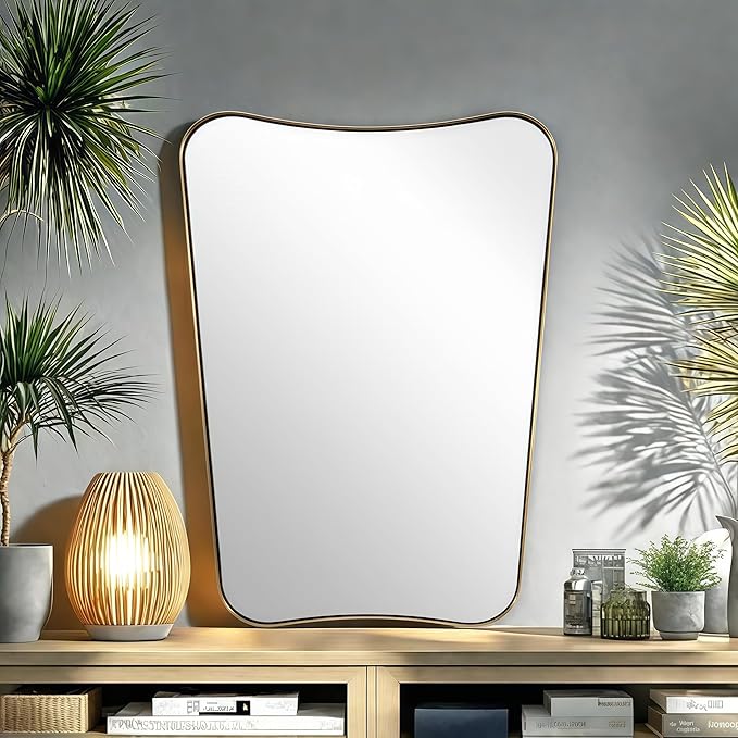 Gold Mirror for Bathroom, Asymmetrical Mirrors for Wall, Vintage Vanity Mirror by Mirrorartmirror