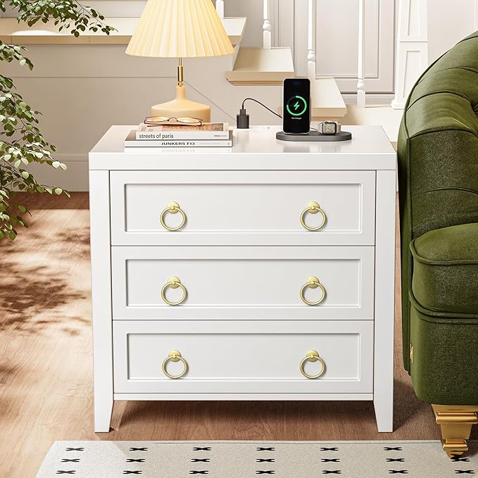 Huuger Paint Night Stand with Charger Station and USB-C Port, 3 Drawer - Image 6
