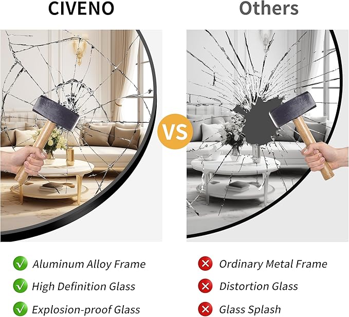 Black Round Mirror 39 inch Large Circle Mirror, Aluminum Alloy Metal Frame - Image 7