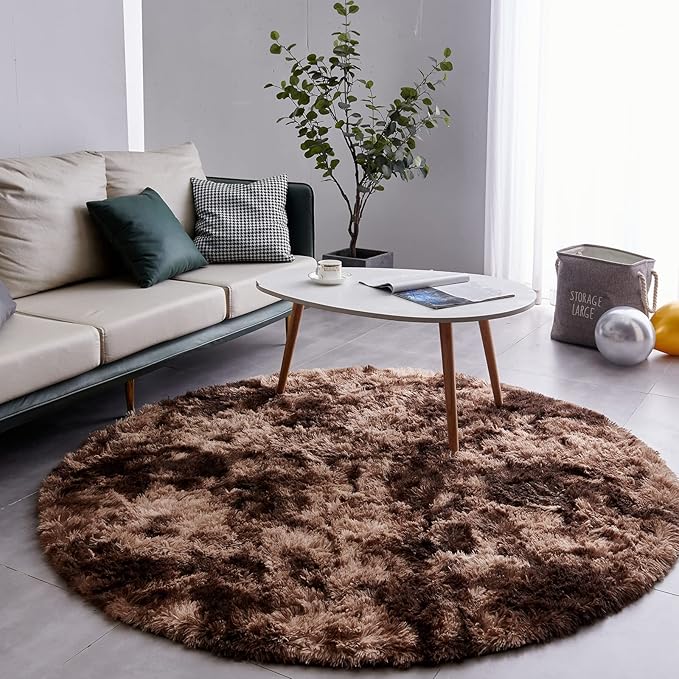 FJZFING Tie-Dyed Coffee Round Rug Ultra-Soft Plush Modern 6x6 Circle Area Rug - Image 2