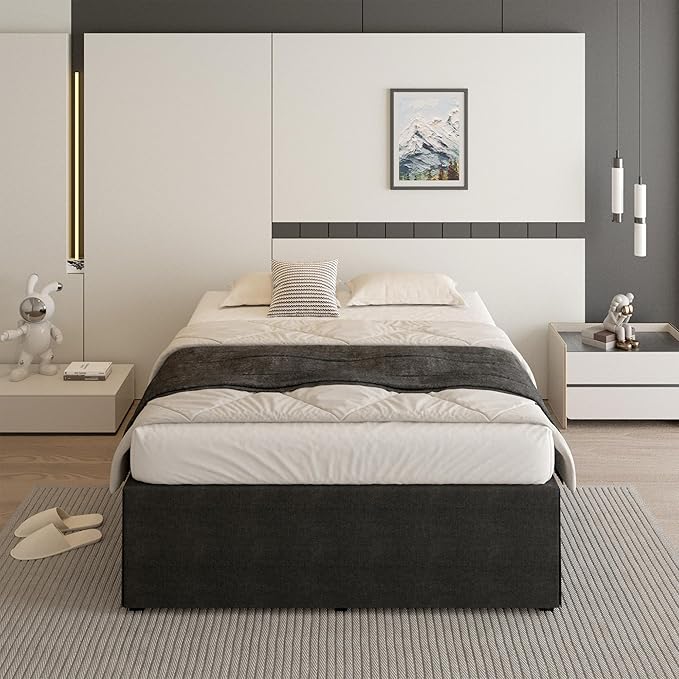 18 Inch Queen Bed Frame with Black Bed Cover, Metal Bed Frames Queen Size No - Image 8