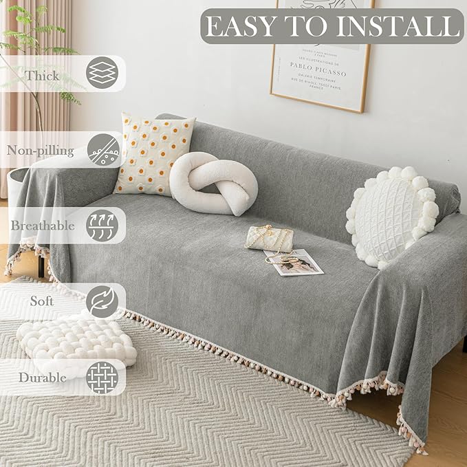 HANDONTIME Couch Slipcovers for Sofas Dark Grey Couch Cover Sofa Cover for Dogs - Image 3