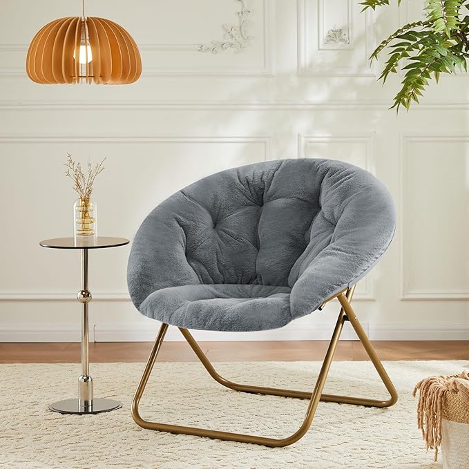 Saucer Chair Faux Fur with Soft and Thick Padded Seat Metal Frame, Modern Style - Image 8