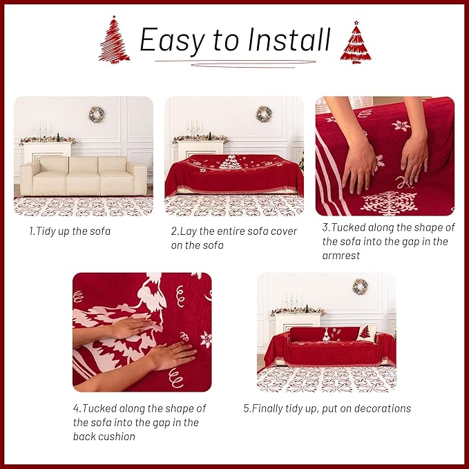 MYSKY HOME Couch Covers for Pets Thick Chenille Christmas Red Sofa Slipcover - Image 6