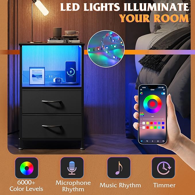 WLIVE LED Night Stand with Charging Station, Dorm Bedside Table End Table with - Image 4