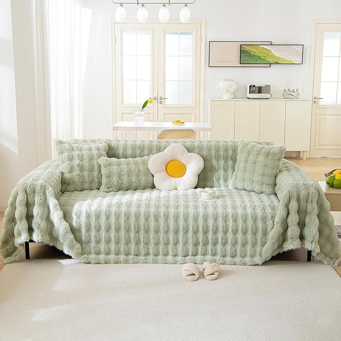VM VOUGEMARKET Soft Warm Faux Fur Sofa Cover Thick Shaggy Fuzzy Sectional Couch by VMVOUGEMARKET